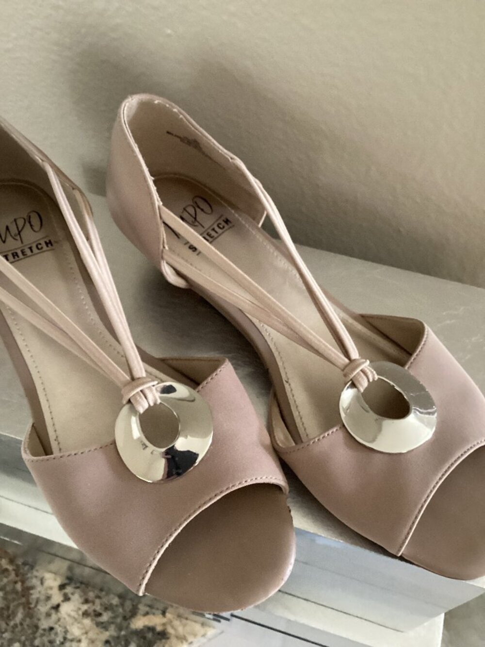 Impo stretch tan, beige and silver women's shoes, size 8